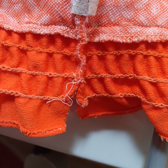 XS Vintage 70's Style Orange Floral Halter Crop Top Ruffle Hem Adjustable Tie - Picture 6 of 8